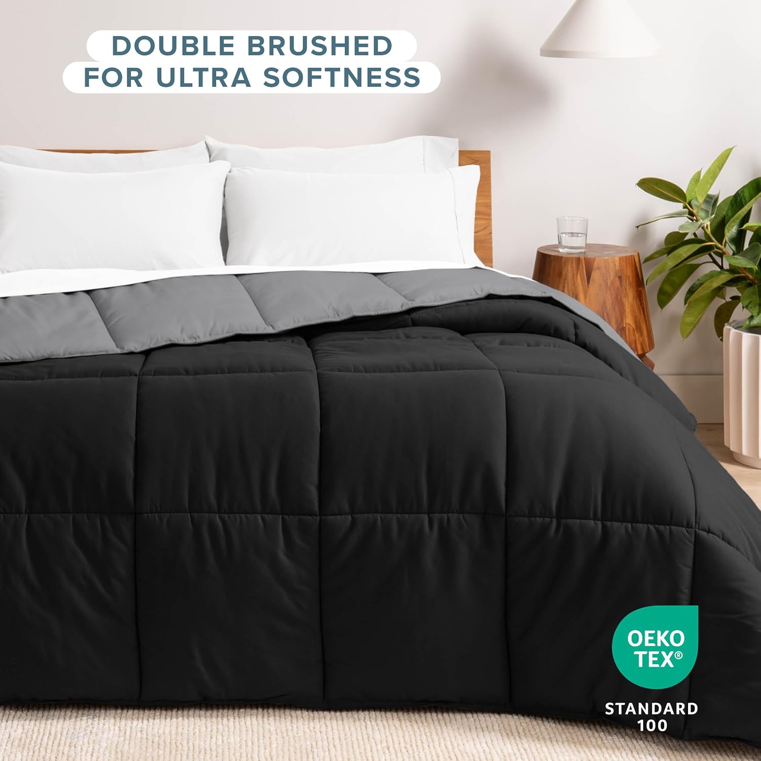 Bare Home Reversible Comforter (Queen Oversized, Black/Grey)