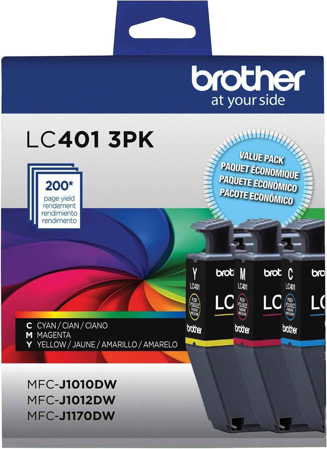 Brother Genuine LC401 Standard Yield 3-Pack Ink Cartridges â€“ Includes 1 Cartridge Each of Cyan, Magenta and Yellow , 3 Count (Pack of 1)