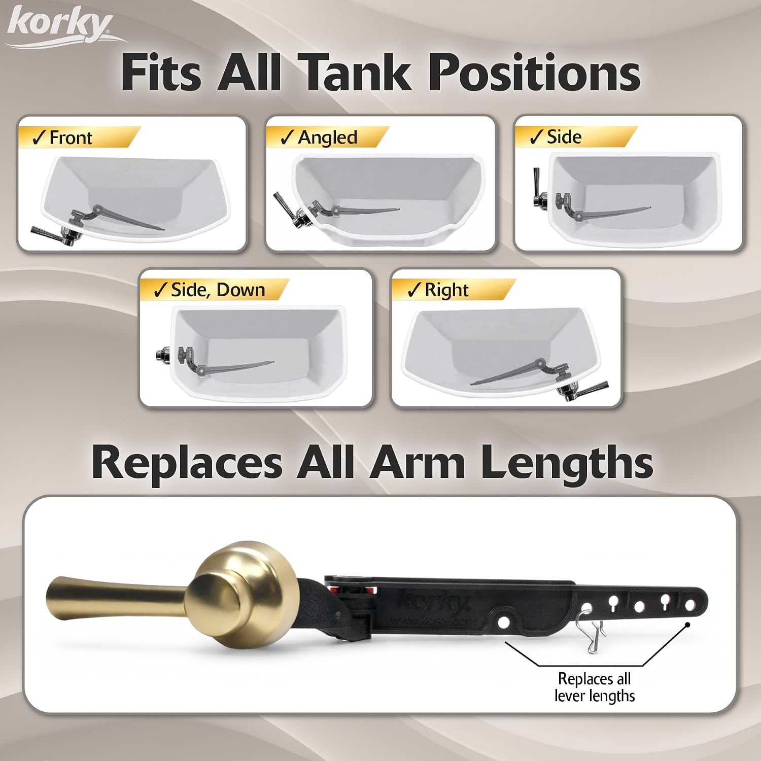 Korky Strongarm Metal Toilet Handle & Lever in Brushed Gold - 6094