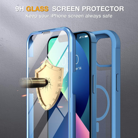 miracase for iPhone 13 Case 6.1",Built-in Glass Screen Protector,Blue