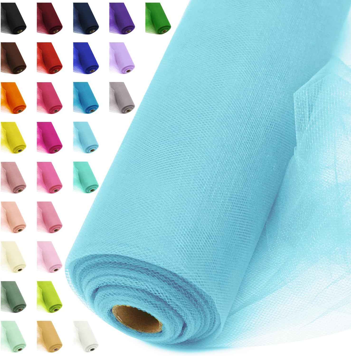 Baby Blue Tulle Fabric Roll 54 Inch x 20 Yards, Matte Tulle Ribbon