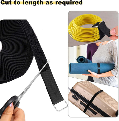 YMCRLUX 1"x64ft Hook and Loop Straps with 70 Metal Buckles, Adjustable Fastening Cable Straps, Cut-to-Length Cinch Strap, Reusable Nylon Securing Cord Ties for Organizer or Storage, 1 inch Wide, Black