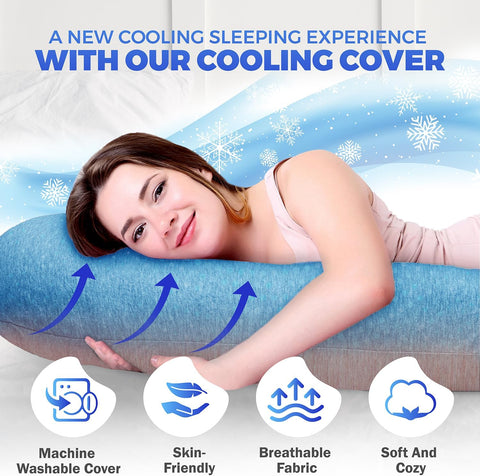 Pregnancy Pillows for Sleeping – 57-Inch Maternity Pillow for Pregnant Women with Removable Washable Cover – Support for Back, Belly, Neck, Legs, & Hips – V C U Shaped Full Body Pillow - Cooling Beige