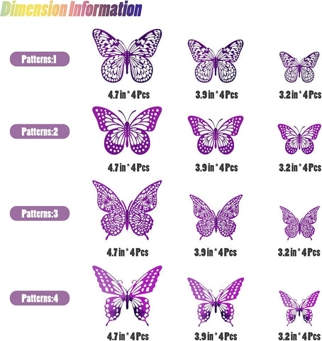 SAOROPEB 3D Butterfly Wall Decor 48 Pcs Purple Butterfly Decorations