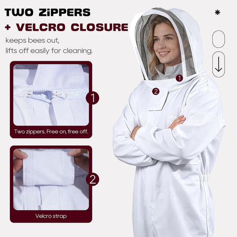 LONGADS Bee Suit for Men, Full Body Beekeeper Suit with Gloves and Veil M