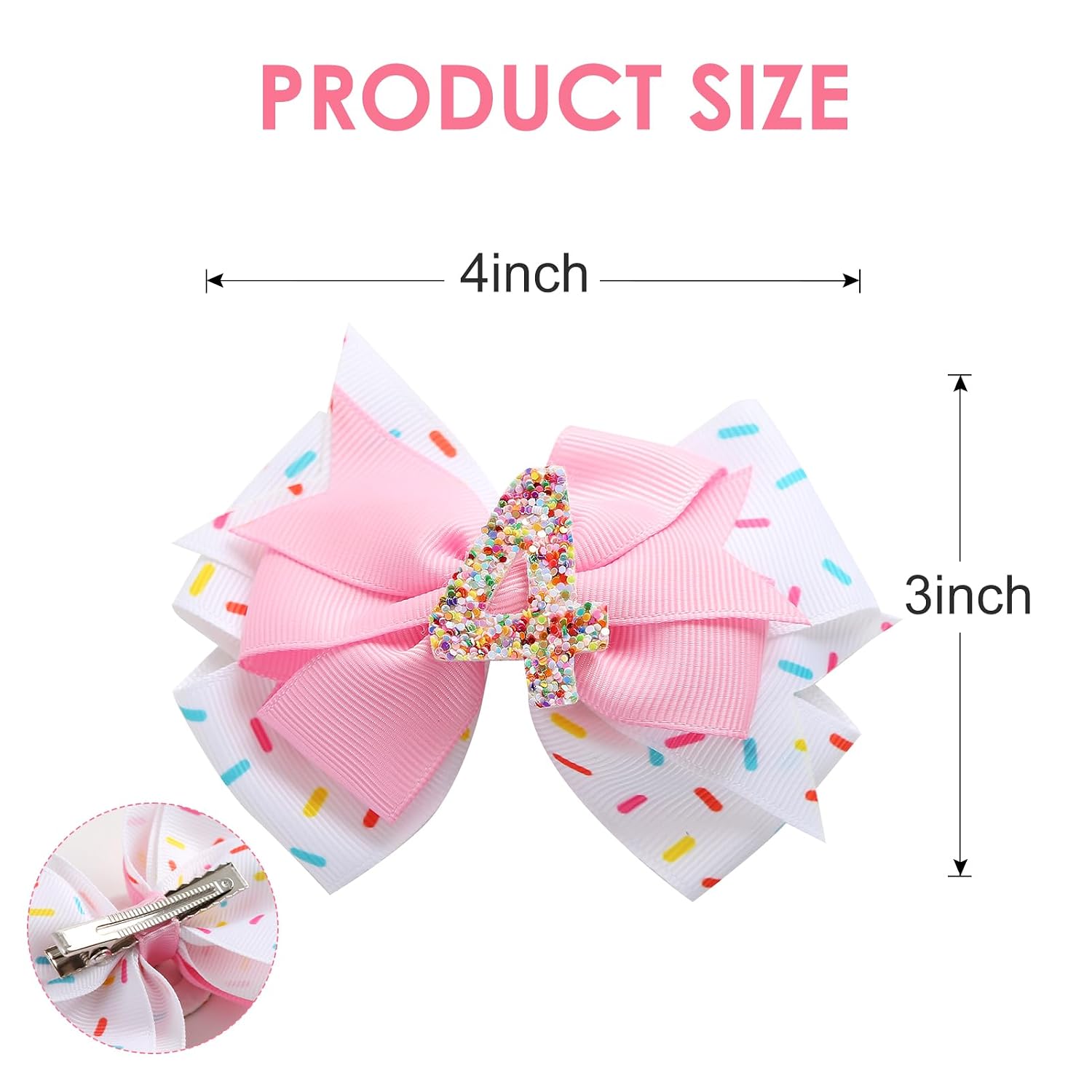 Fancheer 4th Birthday Hair Bow 2Pcs for Baby Girls Pink Hair Accessories