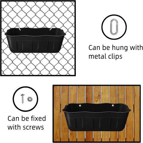 Chicken Feeder Waterer,Hanging Goat Feeders,Feed Trough 3.5 Quart 6 Pack,Hanging Fence Feed Trough for Poultry Livestock,Black