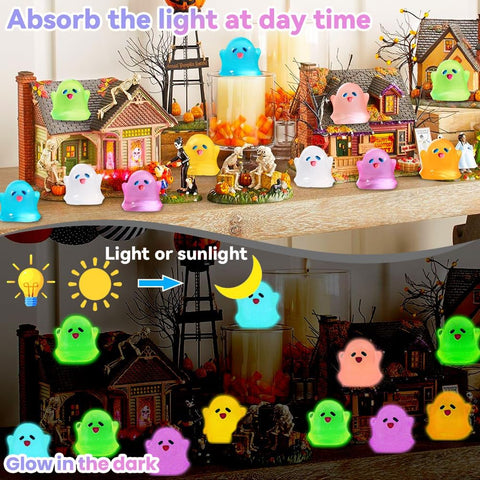 50pcs Halloween Luminous Ghost Figurine Mini Multicolor Glowing Ghost 0.79"