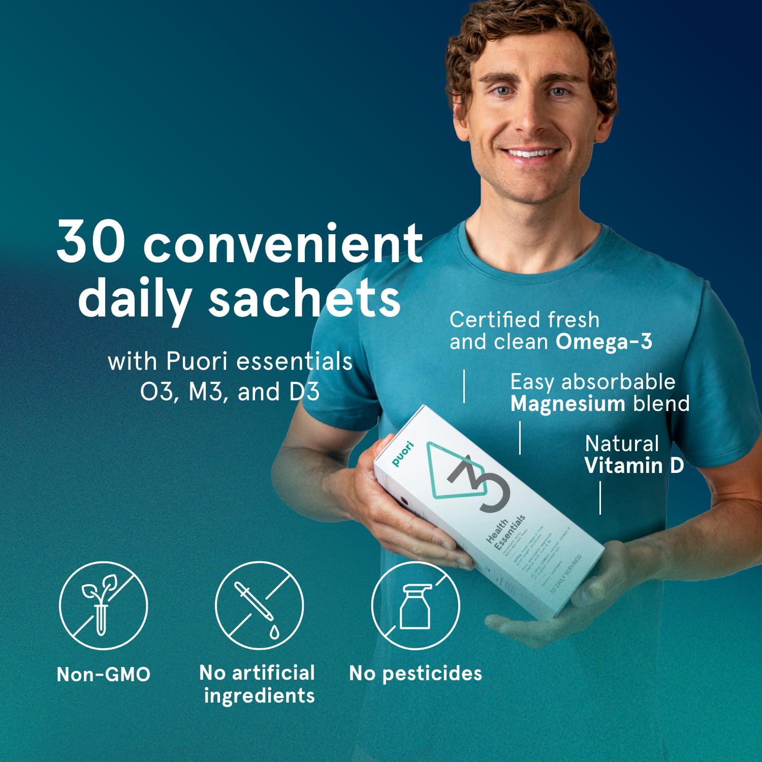 Puori P3 Health Essentials, Daily Multi-Vitamin Packs, 30 Servings