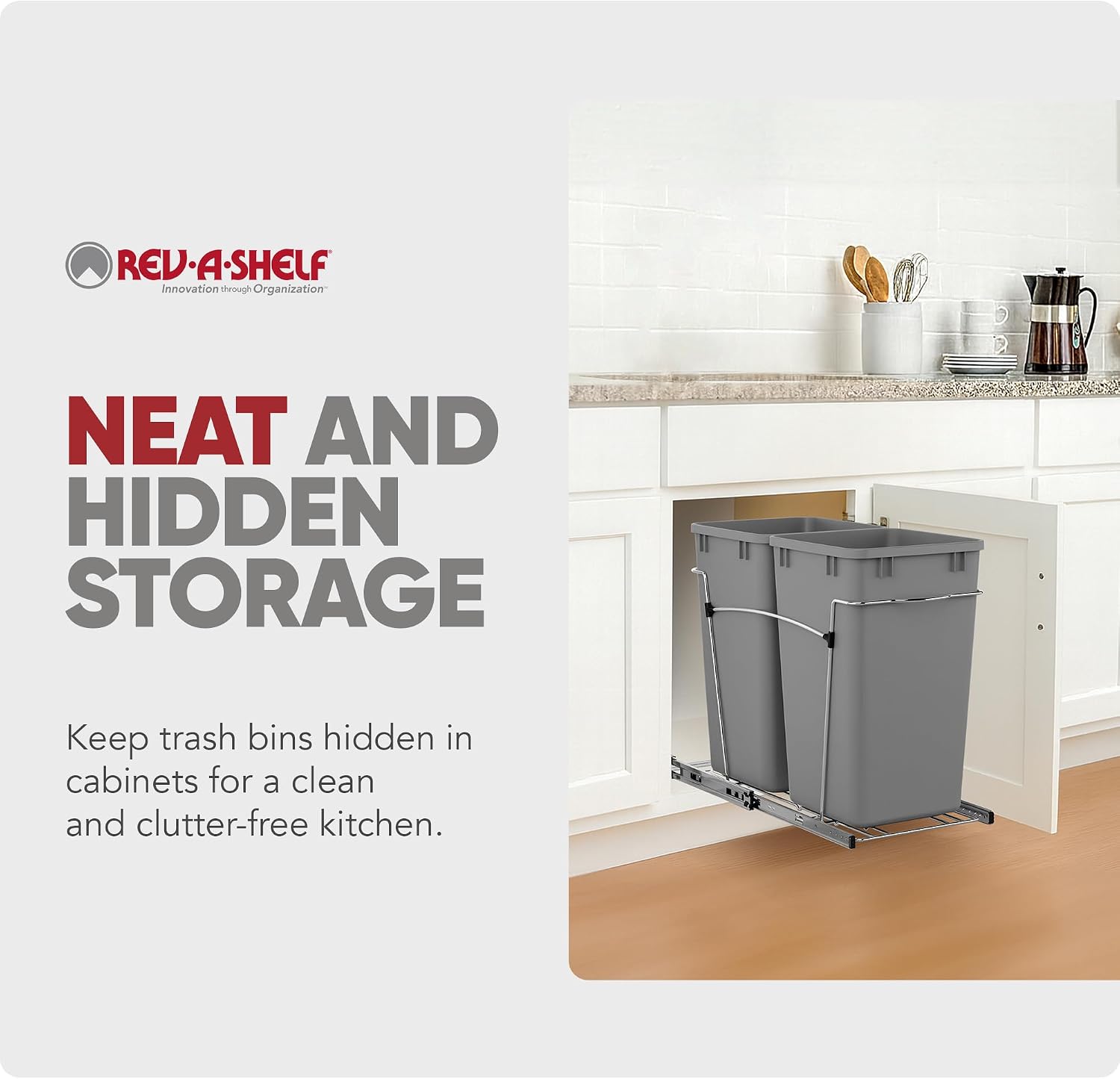 Rev-A-Shelf Double Pullout Garbage Trash Cans for Kitchen Cabinets, 27 Qt