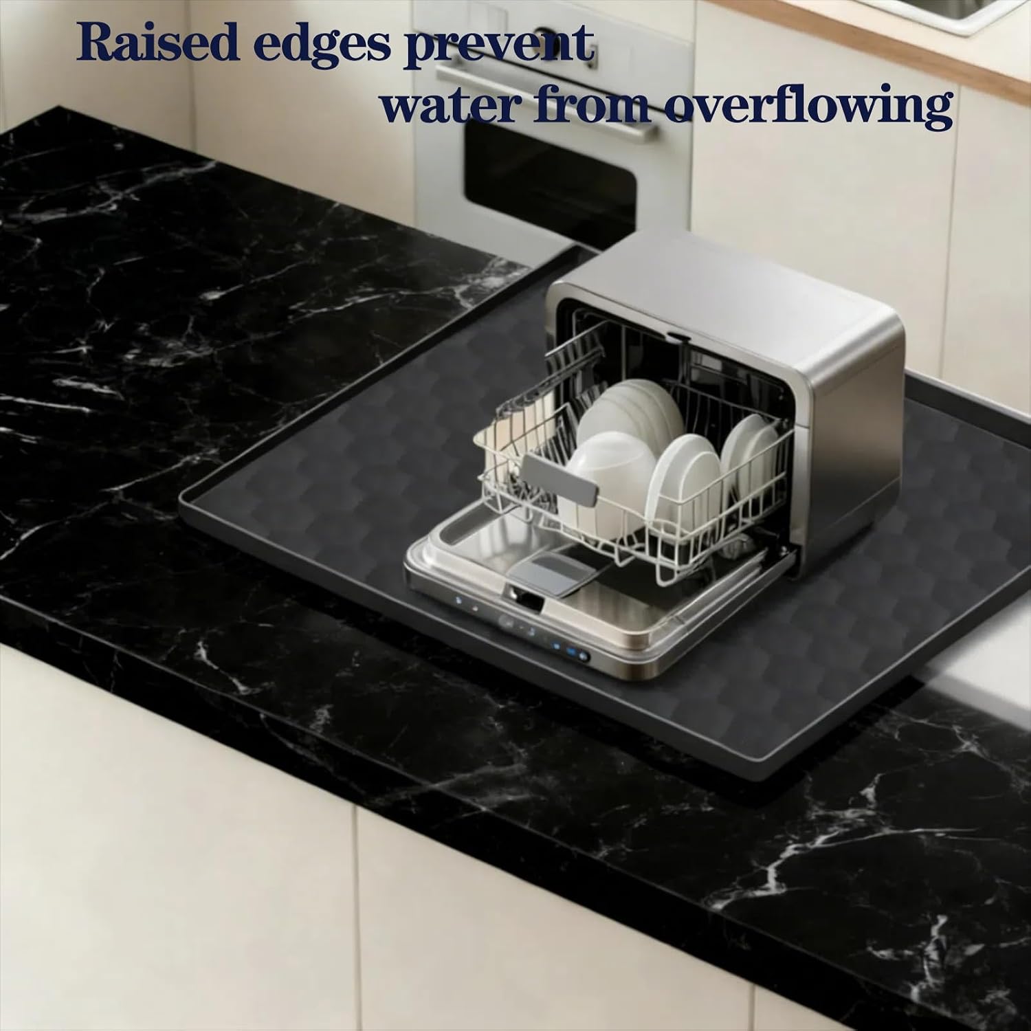Dishwasher Drain Pan Mat,Black 24''x20'' Dishwasher Drip Tray with Raised Edge,Non-Slip Silicone Dishwashers Drain Pan Floor Mat,Anti-Leakage Dish Washer Tray for Mini Dish Washers