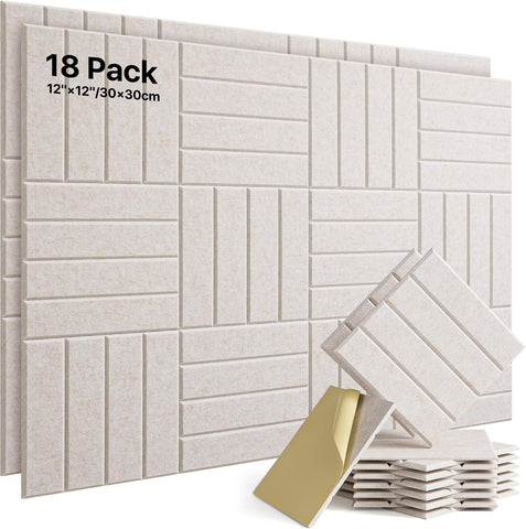 Soundsbay Sound Proof Foam Panels for Walls Self-Adhesive, 18-Pack 12"X12"