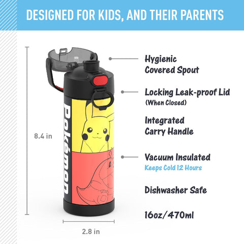 THERMOS FUNTAINER Water Bottle with Spout, 16oz, Pokemon