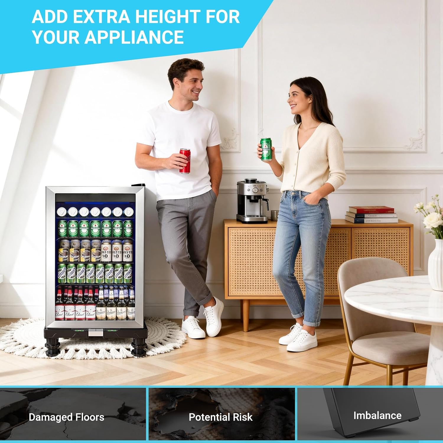 Nefish Mini Fridge Stand Universal Raised Base Adjustable Refrigerator Stands with 4 Strong Feet Washing Machine Pedestal Multi-Functional Bases for Dryer (Black)