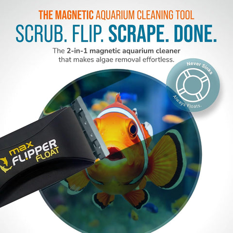 FLIPPER Max Magnetic Aquarium Cleaner – 2-in-1 Flip Scrubber and Scraper, Floating Design for Cleaning Hard-to-Reach Algae and Debris on Glass and Acrylic Tanks up to 3/4" (19mm)