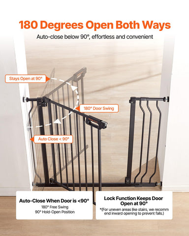 VEVOR Baby Gate, 29.5-37 in Adjustable Width, 30in High Dog Gate, Easy Step Walk Thru, Auto Close, Child Pet Security, with Pressure Mount Kit and Wall Mount Kit, for Stairs Doorways and House, Black