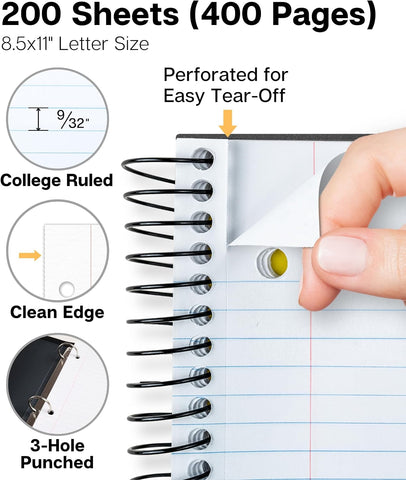 Dunwell 5-Subject Notebook 8.5x11, College Ruled, 200 Sheets, Black