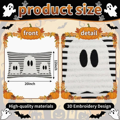 Boao Halloween Ghost Pillow Covers 12x20 Spooky Black and White Striped