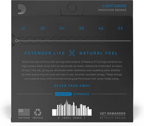 D'Addario XT Phosphor Bronze Acoustic Guitar Strings 12-53