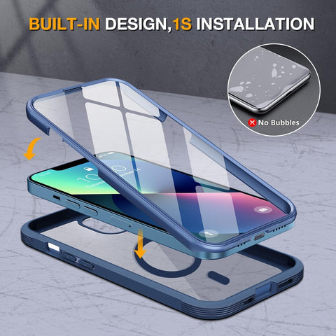 Miracase for iPhone 13 mini Case 5.4",Built-in Screen Protector,Dark Blue