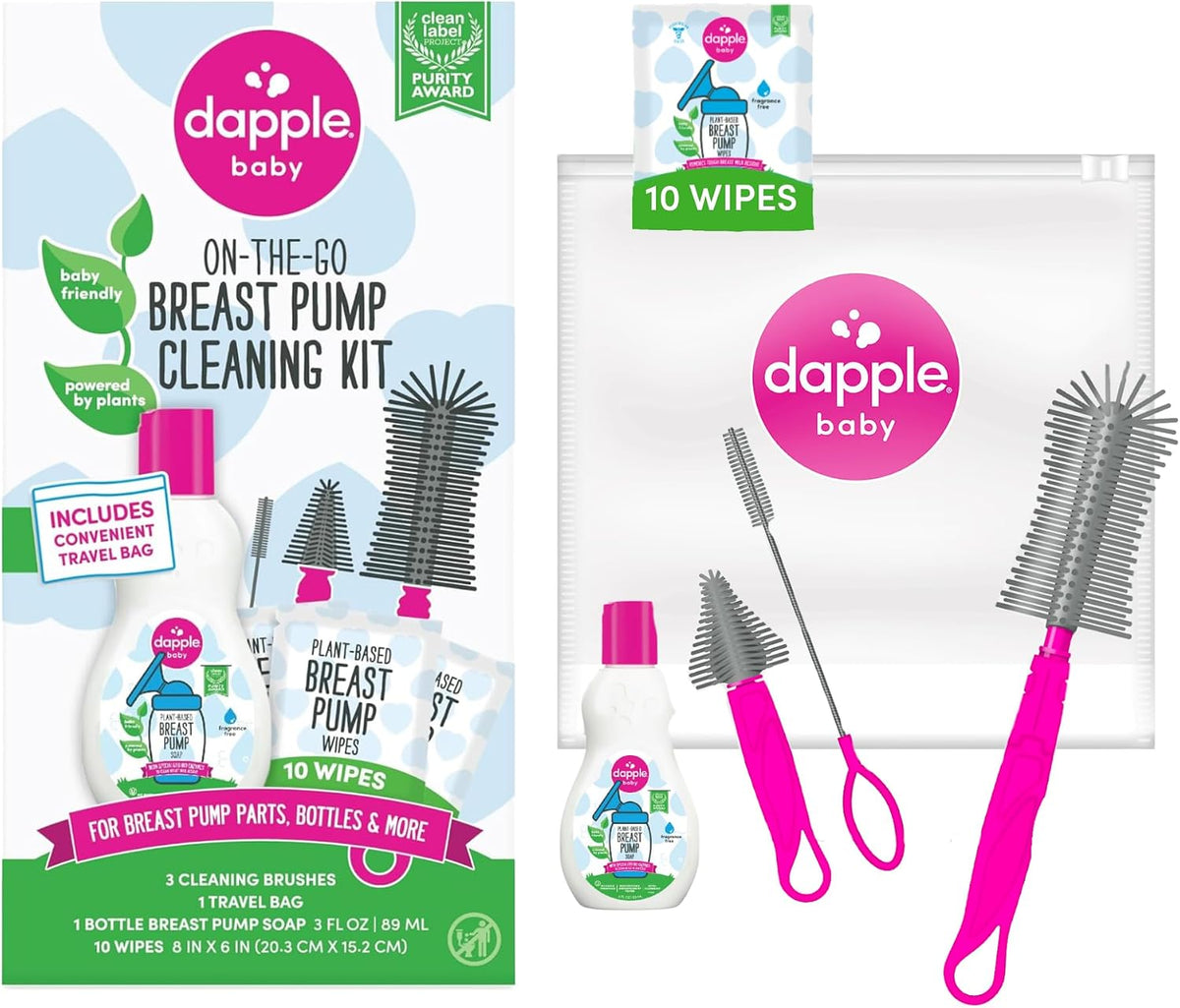Dapple Baby - Breast Pump Cleaning Kit, 3 Brushes - 3oz Soap, 10ct Wipes
