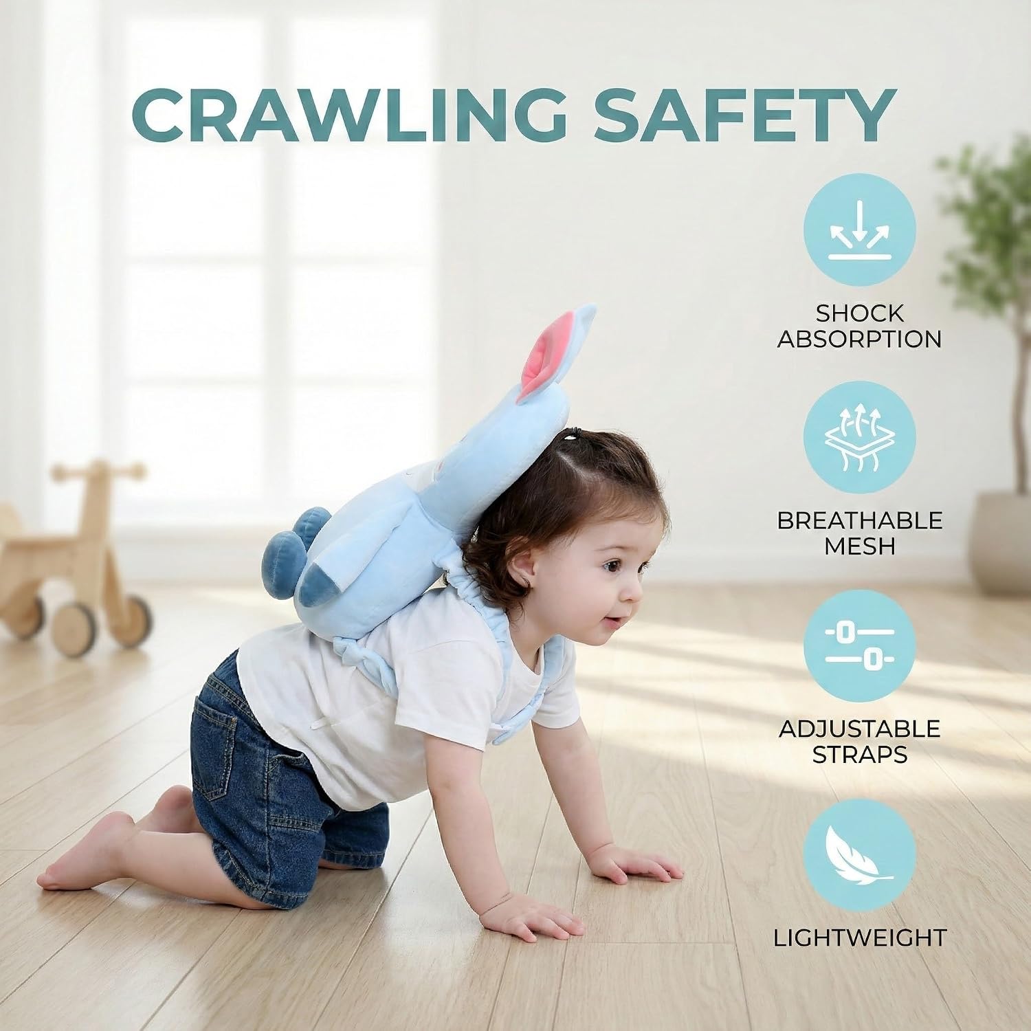 Baby Head Protection Backpack - Soft Lightweight Fall Cushion for Toddlers During Crawling & Walking, Helps Ease Impact from Backward Tumbles(Donkey)