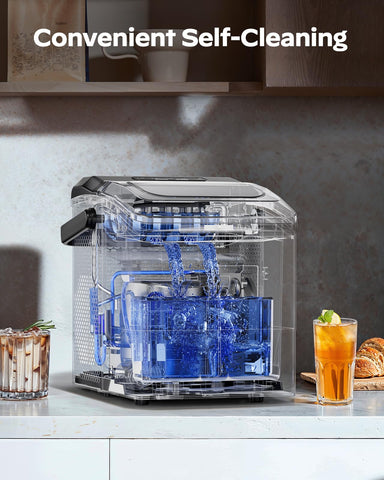 HOMEZAY Ice Maker Countertop, 9 Cubes Ready in 6 Mins, 26 lbs per Day, Ice Machine with 2 Ice Sizes and Self-Cleaning, Portable Ice Maker with Handle for Home, Kitchen, Camping, RV, Office, Black