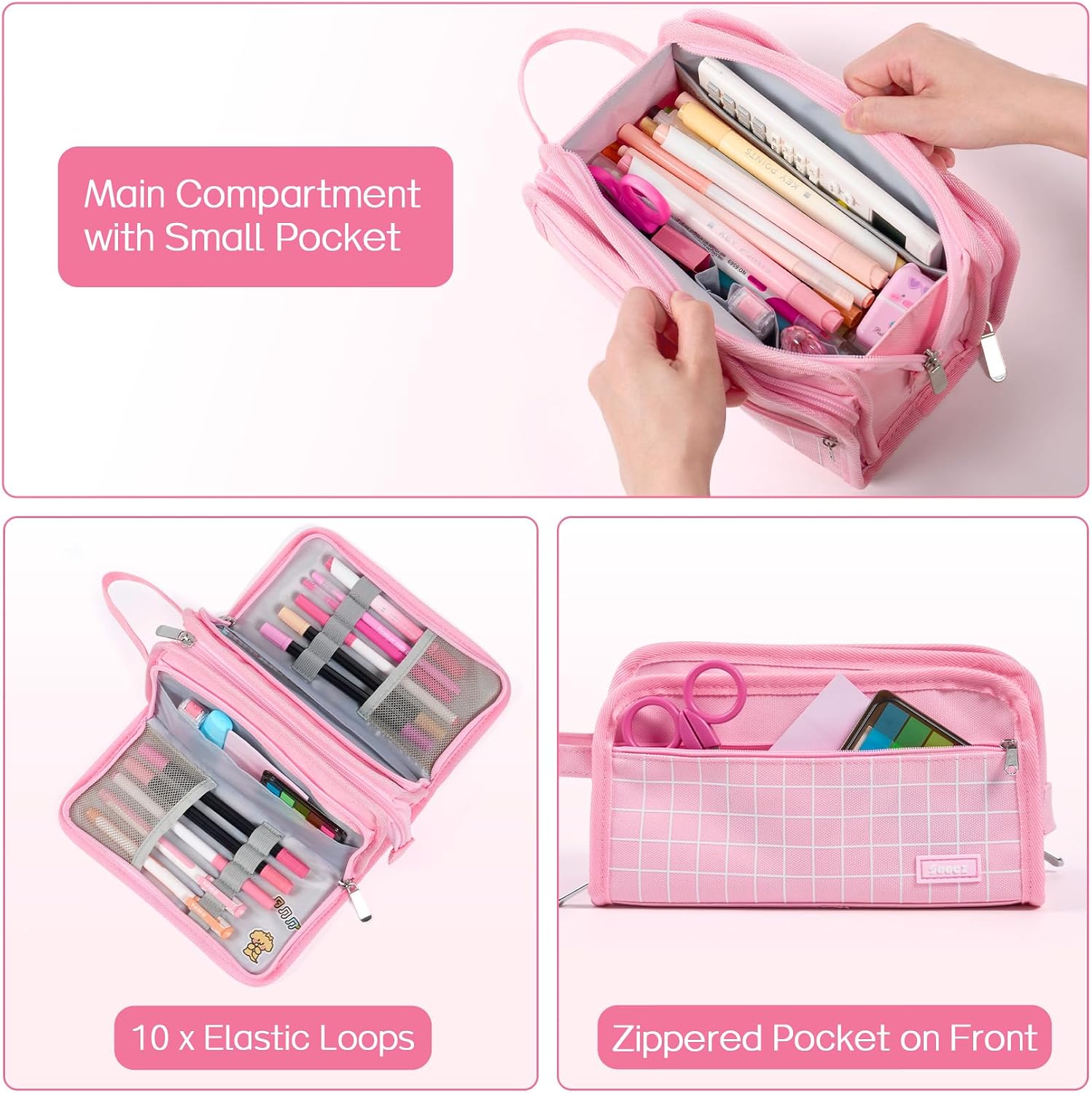 Sooez Big Pencil Case, Pencil Pouch, Pencil Bag, Pencil Box, Purple & Plaid