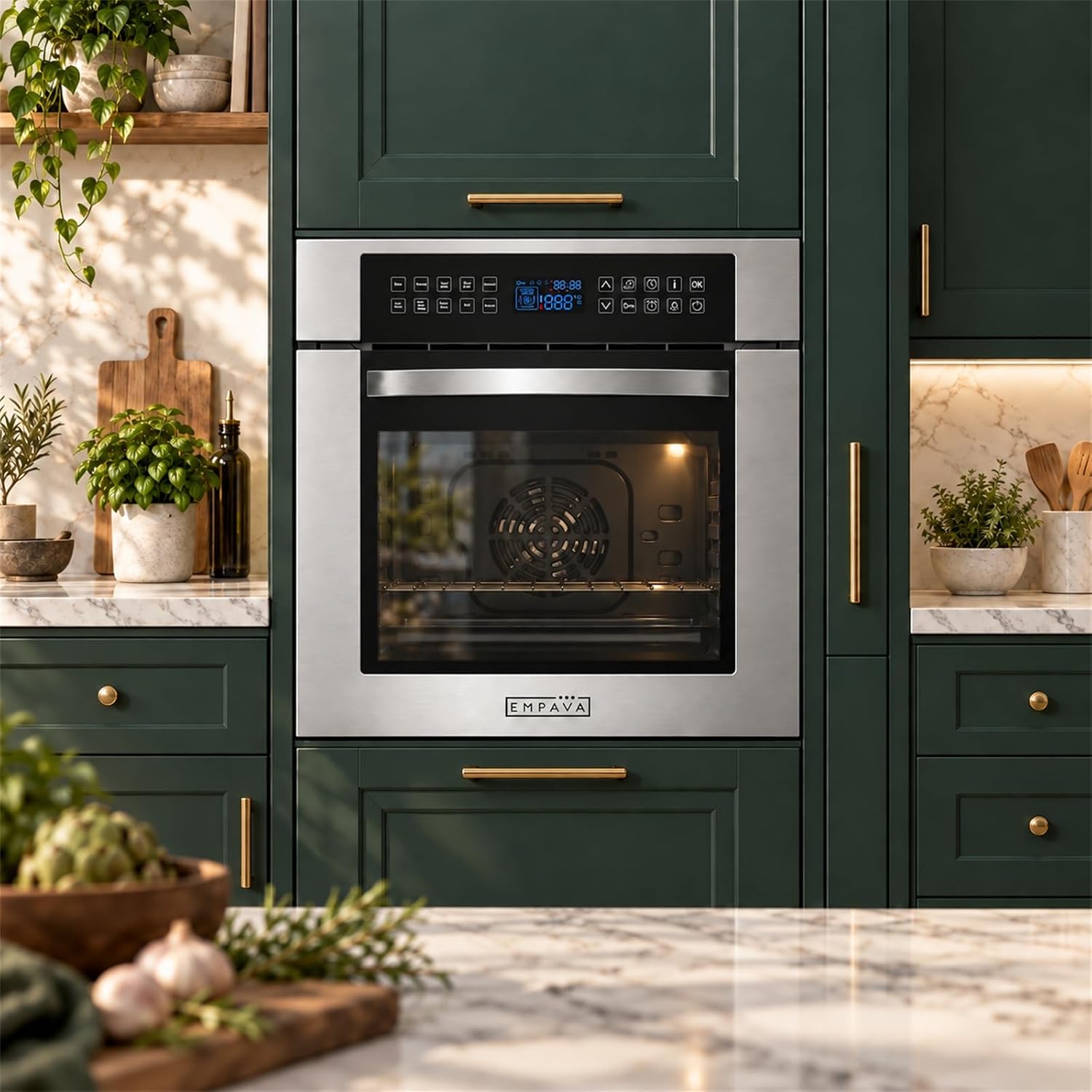 Empava 24 Inch Electric Single Wall Oven with Convection Fan and Rotisserie