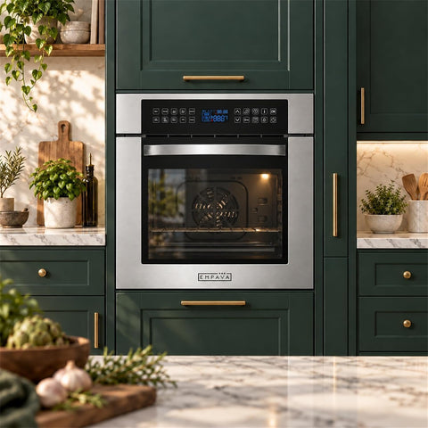 Empava 24 Inch Electric Single Wall Oven with Convection Fan and Rotisserie