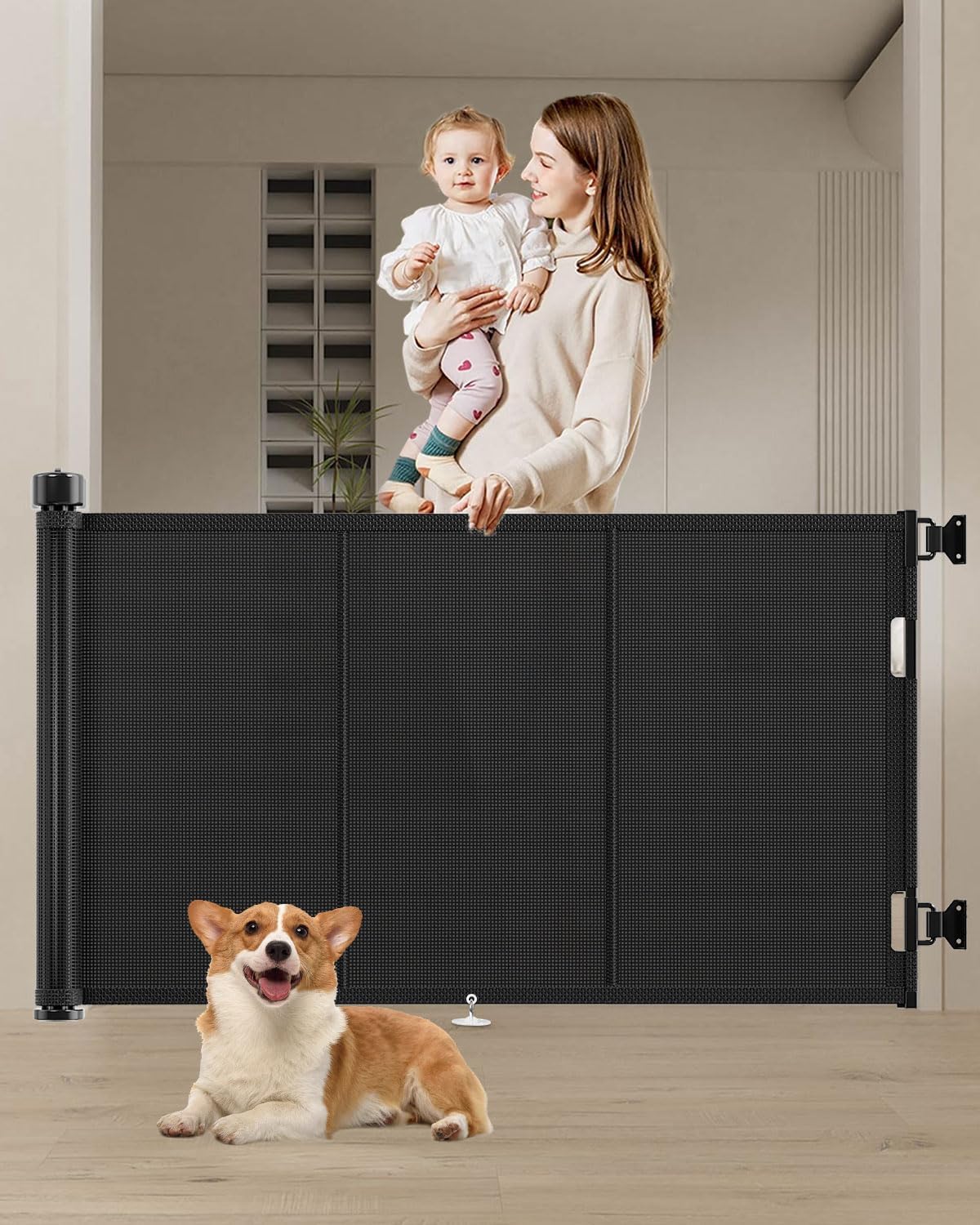 Miumoon 71 inch Reinforced Retractable Baby Gates 34 inch Tall