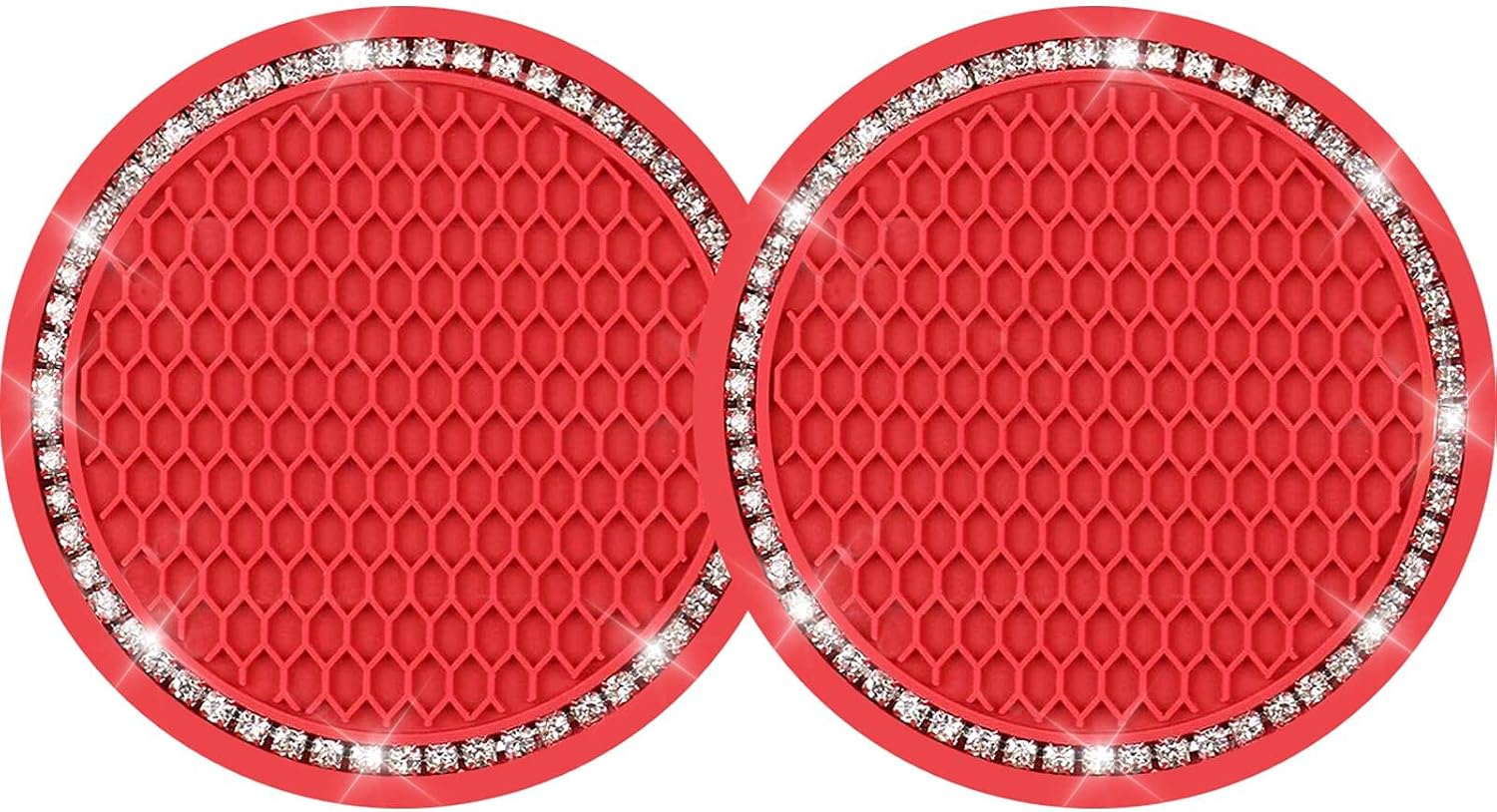 Yousheng 2PCS Bling Car Cup Coaster, Universal Holder Insert Rhinestone Anti Slip Silicone Accessories Suitable for Most Interior, Best Gift Women, Black and Pink