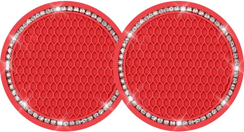 Yousheng 2PCS Bling Car Cup Coaster, Universal Holder Insert Rhinestone Anti Slip Silicone Accessories Suitable for Most Interior, Best Gift Women, Black and Pink