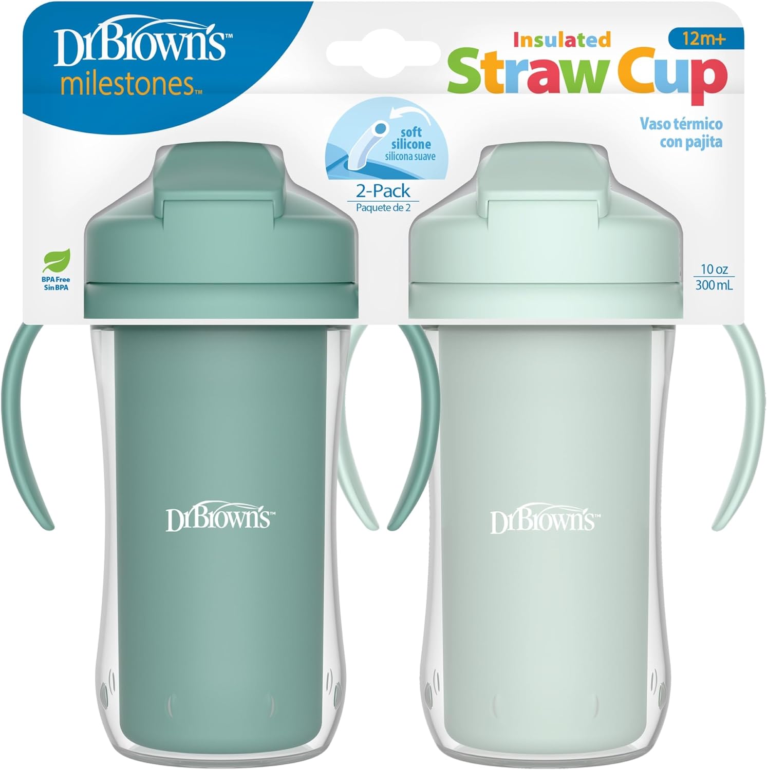 Dr. Brown's Milestones Insulated Sippy Cup, Green, 2-Pack