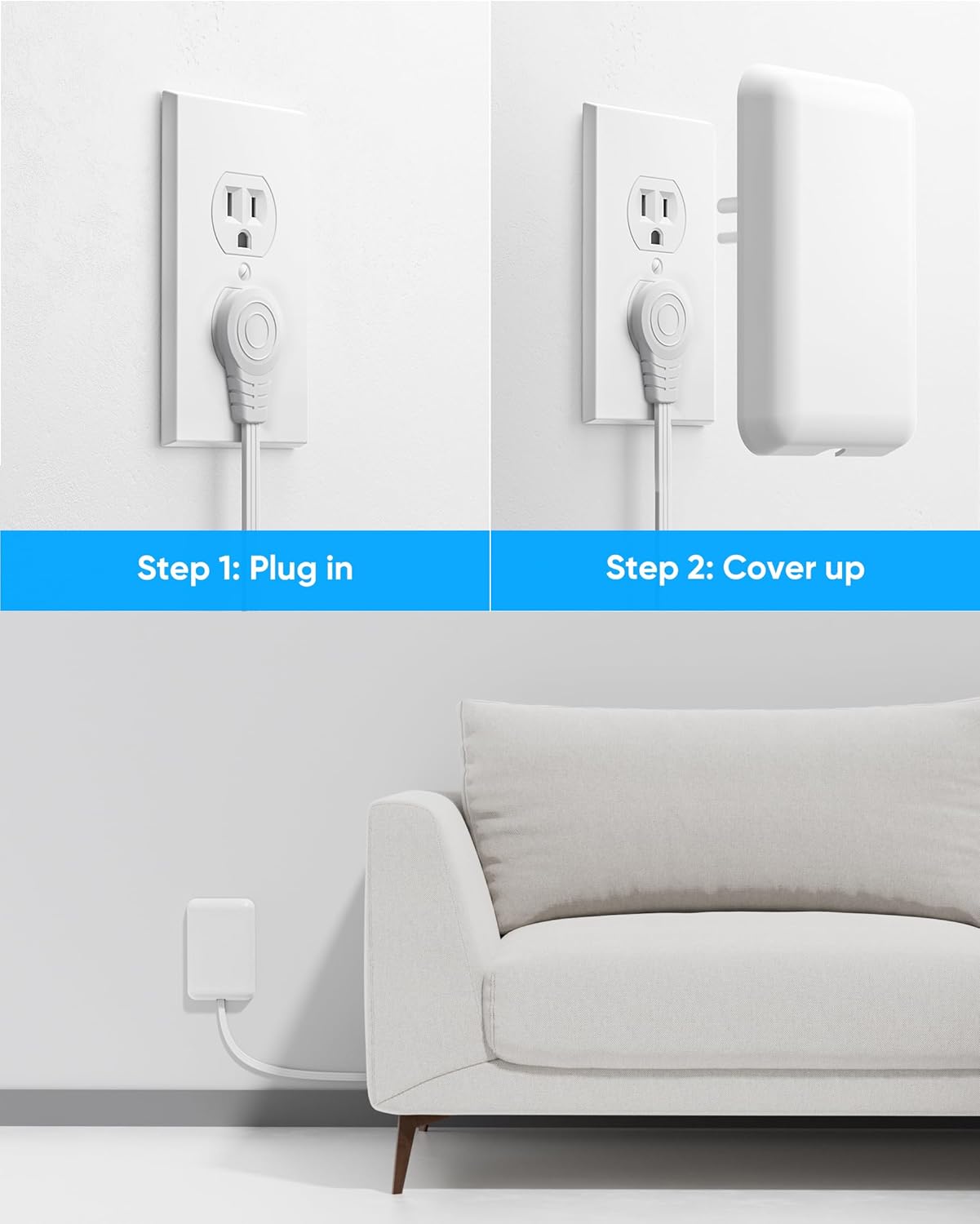 Olcorife Flat Extension Cord with Outlet Cover, Flat Plug Power Strip with 6 Outlets and 3 USB Ports, 3 FT Cord Hidden Outlet Extender for Tight Spaces