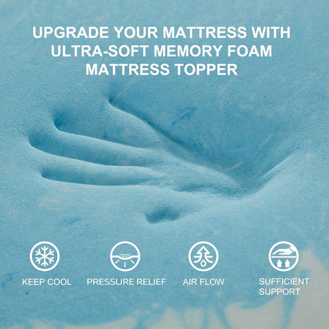 SINWEEK Mattress Topper 5-Zone Memory Foam Mattress Topper Pressure Relieve Soft Mattress Pad, CertiPUR-US Certified, 1.5 Inch Twin Size, Blue