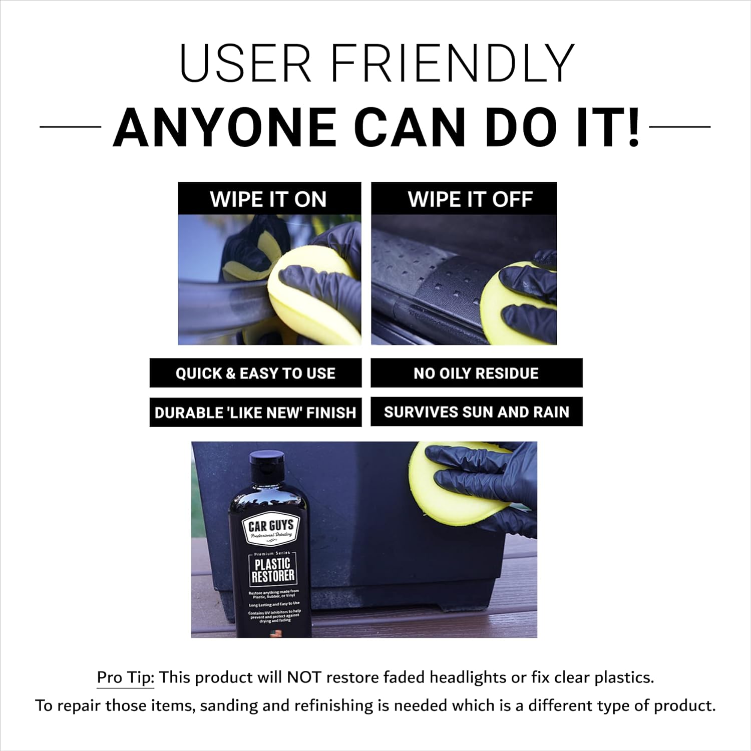 CarGuys Plastic Restorer | Bring Plastic, Rubber, and Vinyl Back to Life! | User-Friendly Trim Restorer | Safe Auto Detailing Supplies | 8 Oz Kit with Foam Applicator