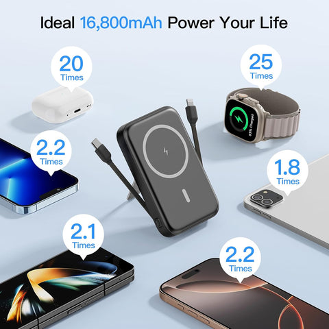 16800mAh Magnetic Power Bank with Built-in Cables for iPhone Series