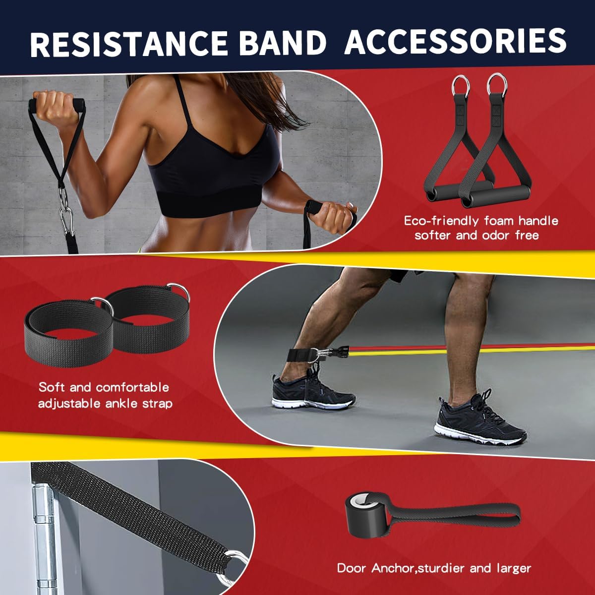 WHATAFIT Resistance Bands with Handles, 5-Level Exercise Bands for Workout