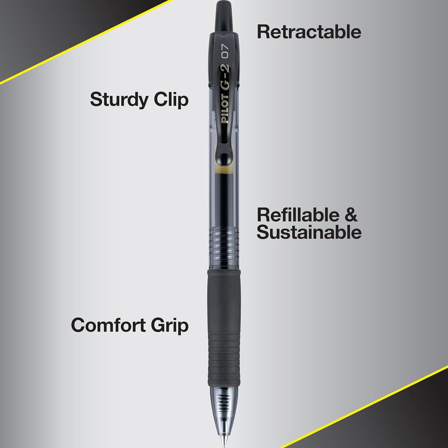PILOT G2 Pens, 0.7mm, Black Ink, 5-Pack