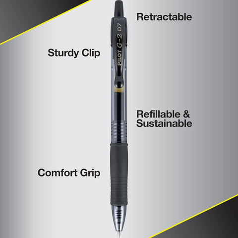 PILOT G2 Pens, 0.7mm, Black Ink, 5-Pack