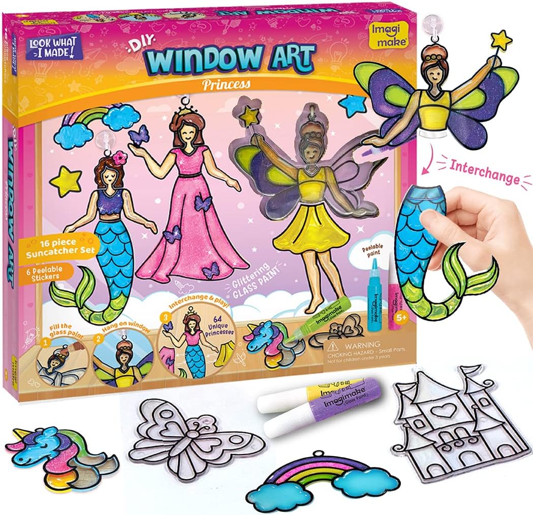 Imagimake Window Art - Princess, DIY Mess-Free 16 Pieces Suncatcher Kit