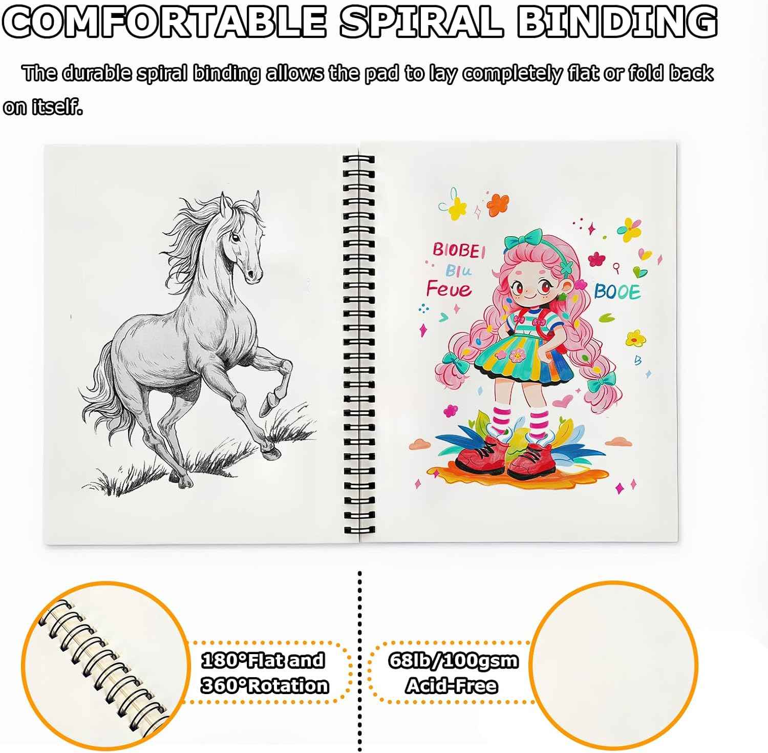 6" x 9" Sketch Book, 2-Pack 50 Sheets 68lb/100gsm, Spiral Bound Sketchbook
