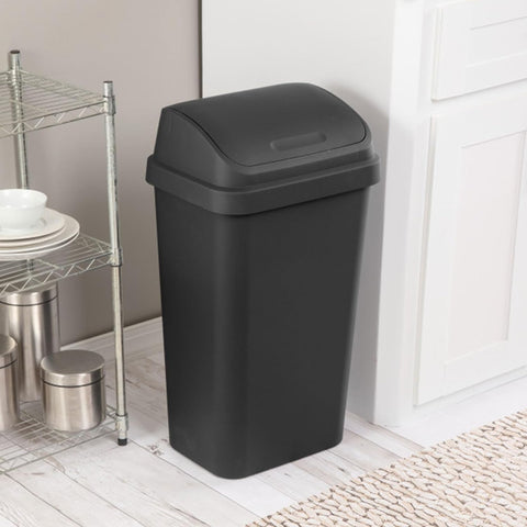 Sterilite Swing Top Wastebasket, Trash Can, 13 Gallon, Black, 4-Pack