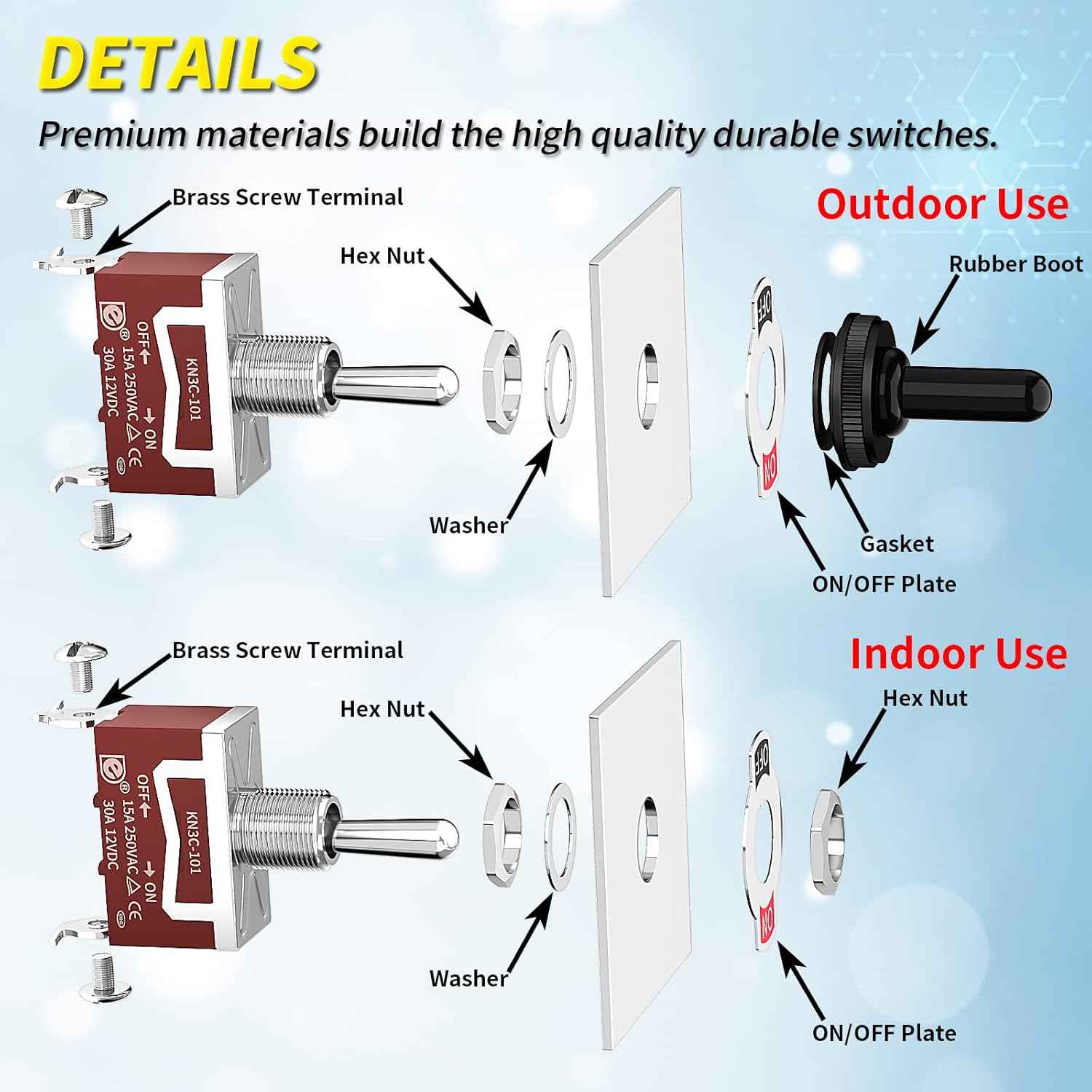 Joinfworld Toggle Switch 12V DC 125V SPST 2 Pin Waterproof Marine Toggle Switch 12 Volt On Off Switch 30A Heavy Duty with Boot Cover for Automotive Boat Car Truck - 4Pack