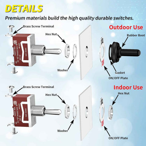 Joinfworld Toggle Switch 12V DC 125V SPST 2 Pin Waterproof Marine Toggle Switch 12 Volt On Off Switch 30A Heavy Duty with Boot Cover for Automotive Boat Car Truck - 4Pack