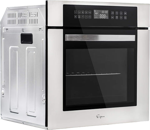 Empava 24" Electric Convection Single Wall Oven 10 Cooking Functions Deluxe 360° ROTISSERIE with Sensitive Touch Control in Stainless Steel, 24 Inch, Black