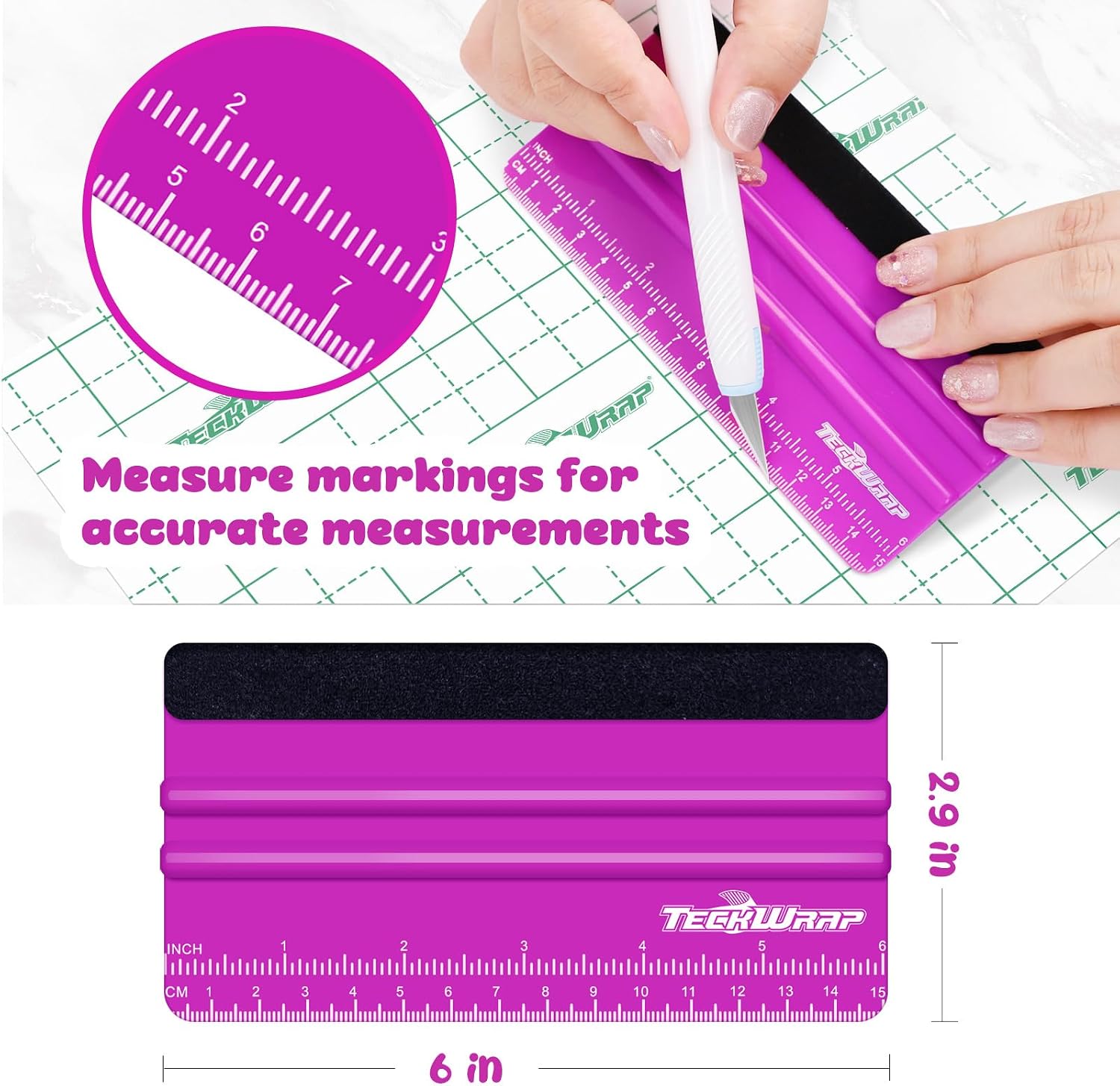 TECKWRAP Professional Squeegee Tool for Vinyl Decals, Inkjet Vinyl Sticker Paper,and Wallpaper - 6"x2.9", Scratch-Free Application (Pitaya)