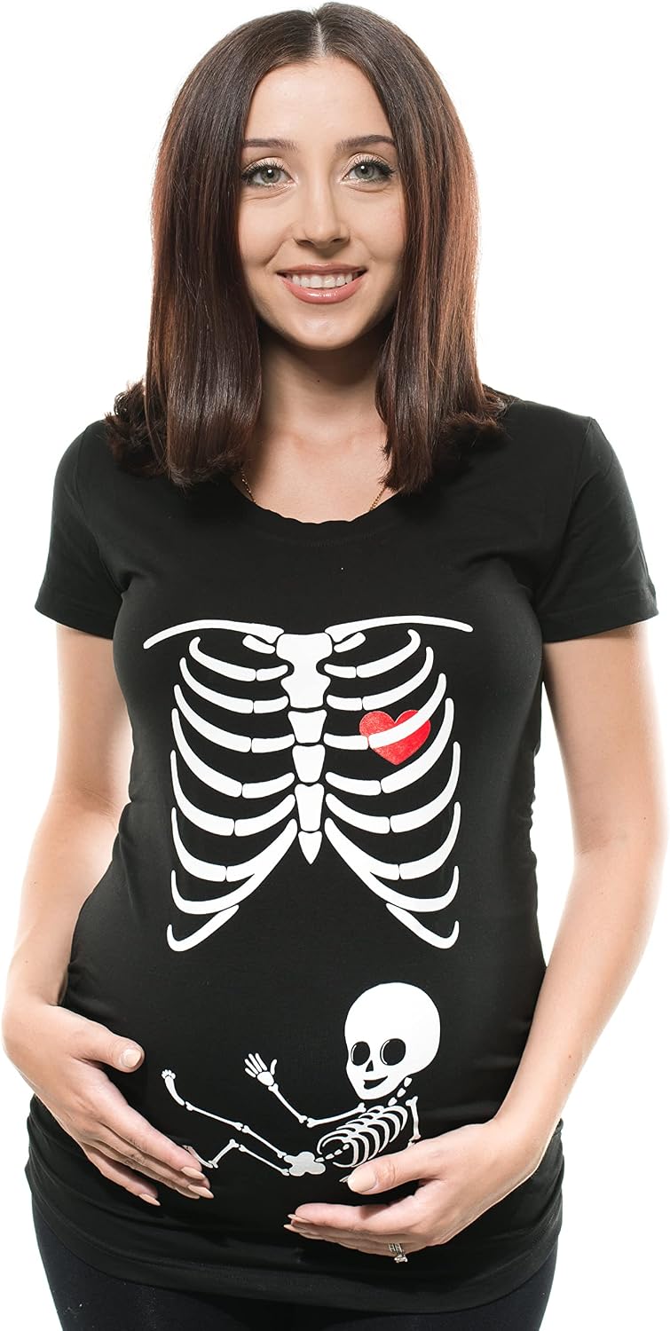 Skeleton Maternity Halloween Couple Matching Shirts Dad and Mom Costume Tee Shirts Pregnancy Tees X-ray T-Shirt