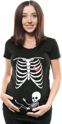 Skeleton Maternity Halloween Couple Matching Shirts Dad and Mom Costume Tee Shirts Pregnancy Tees X-ray T-Shirt